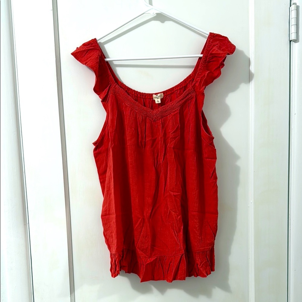 Orange Flutter Sleeve Ruffled Tank Top